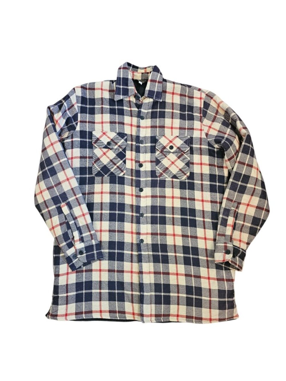 VTG 70s Woodland Mens Flannel Button Down Jacket Quilted Interior Sz L Tall